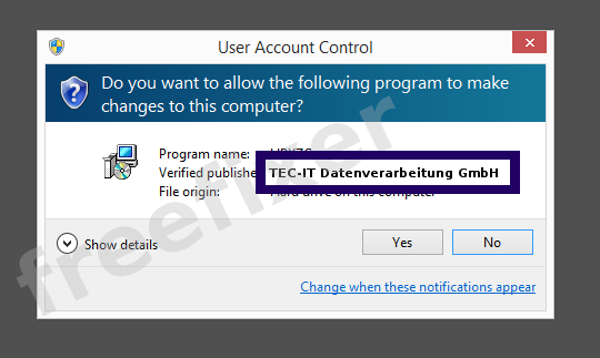 Screenshot where TEC-IT Datenverarbeitung GmbH appears as the verified publisher in the UAC dialog